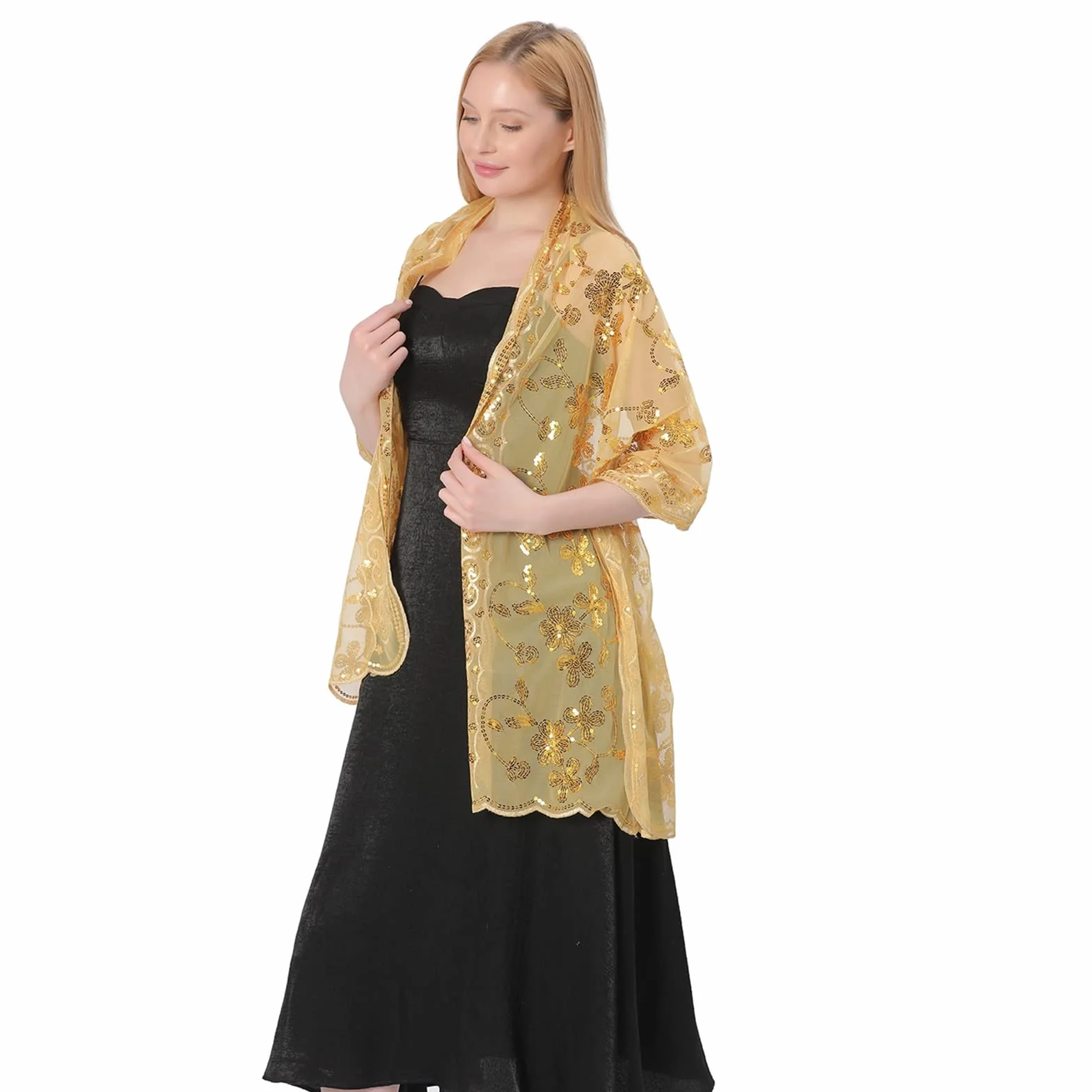 GIBZ Scialle da Donna Ricamato con Glitter Sottili Stole Floreali Vintage con Paillettes per Abiti da Sera da Sposa