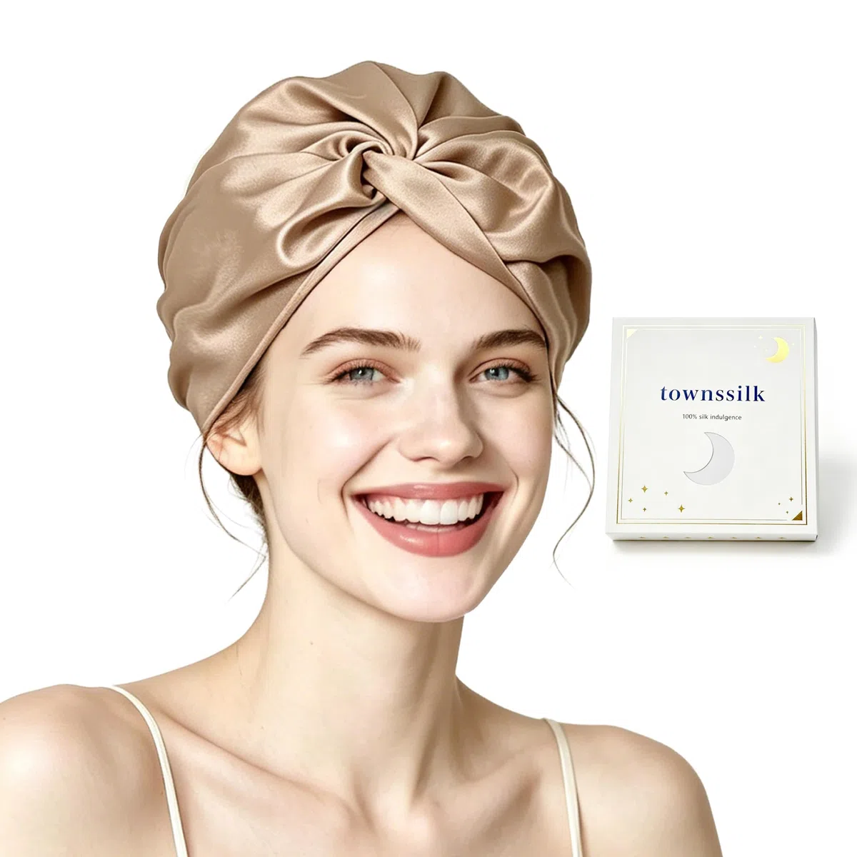 townssilk 100% Seta di gelso, Cappello da Notte da Donna, 16 Momme, in Seta, Ideale per i Capelli, Protegge i Capelli, Cappello da Notte in Seta, Doppio Strato,Coffee