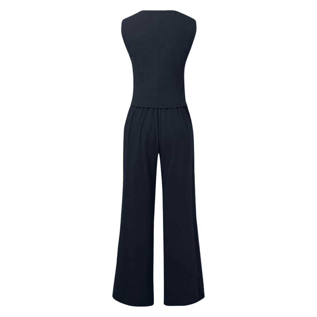 Generico Tailleur Donna Eleganti 2 Pezzi Set Gilet Con Scollo a V Senza Maniche Pantaloni a Gamba Larga Forti Completo Set Estate Lino Abbinato Tuta