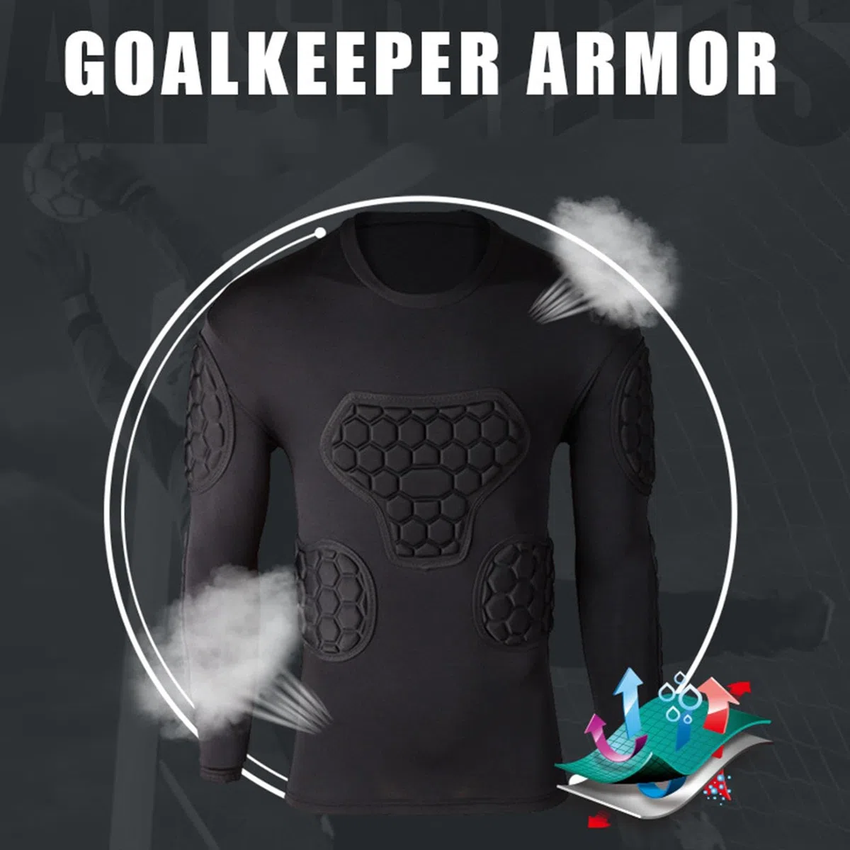 Maglia a compressione per portiere giovanile – abbigliamento sportivo resistente, abbigliamento protettivo da allenamento | tecnologia di imbottitura in EVA rinforzata, sistema di protezione cuscino