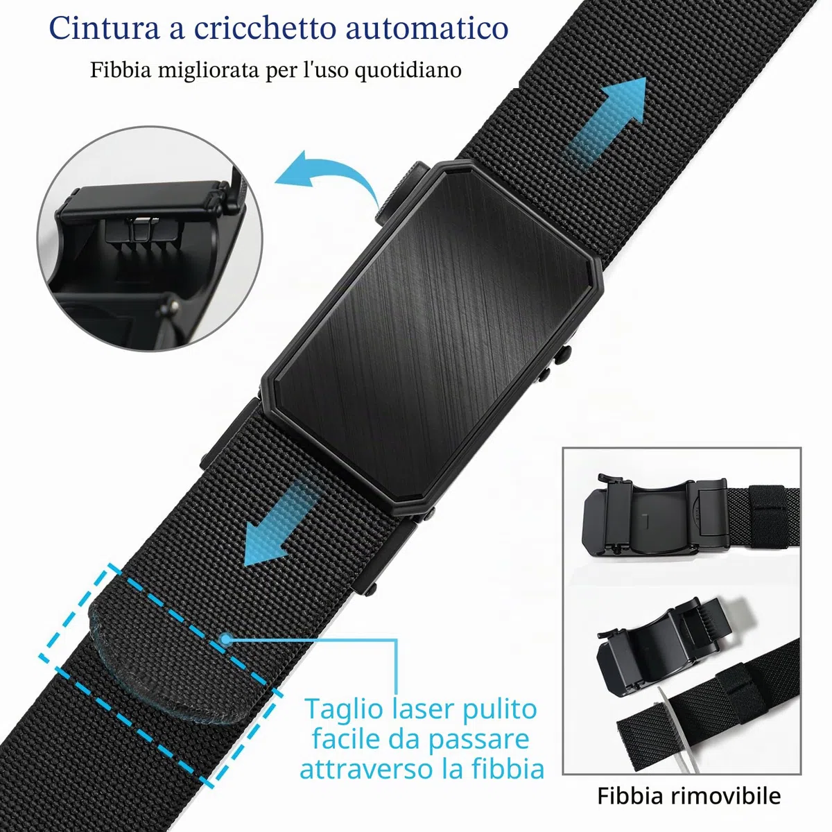 LionVII Cintura elastica a cricchetto con fibbia automatica, cintura da lavoro per uomo per girovita 75-125cm (28-49")