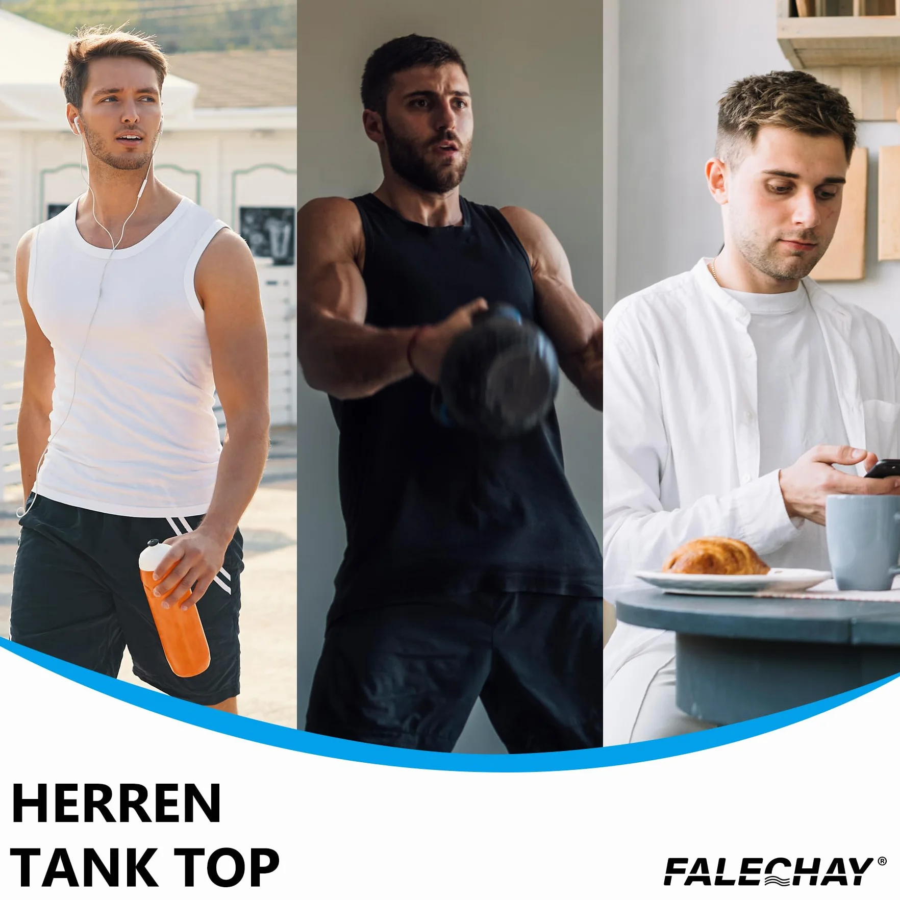 Falechay Pacco da 3 Canottiera Uomo 100% Cotone Canotta