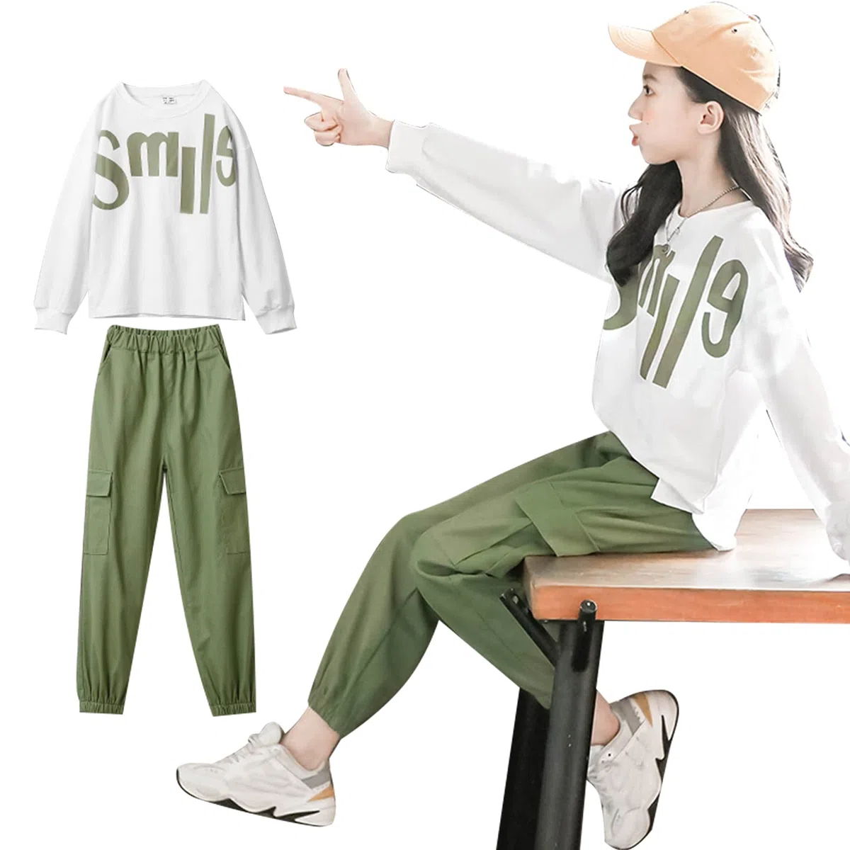 amropi 2 PCS Set Completo Ragazze Tuta a Righe Felpa Top + Denim Pantalonio per 3-14 Anni