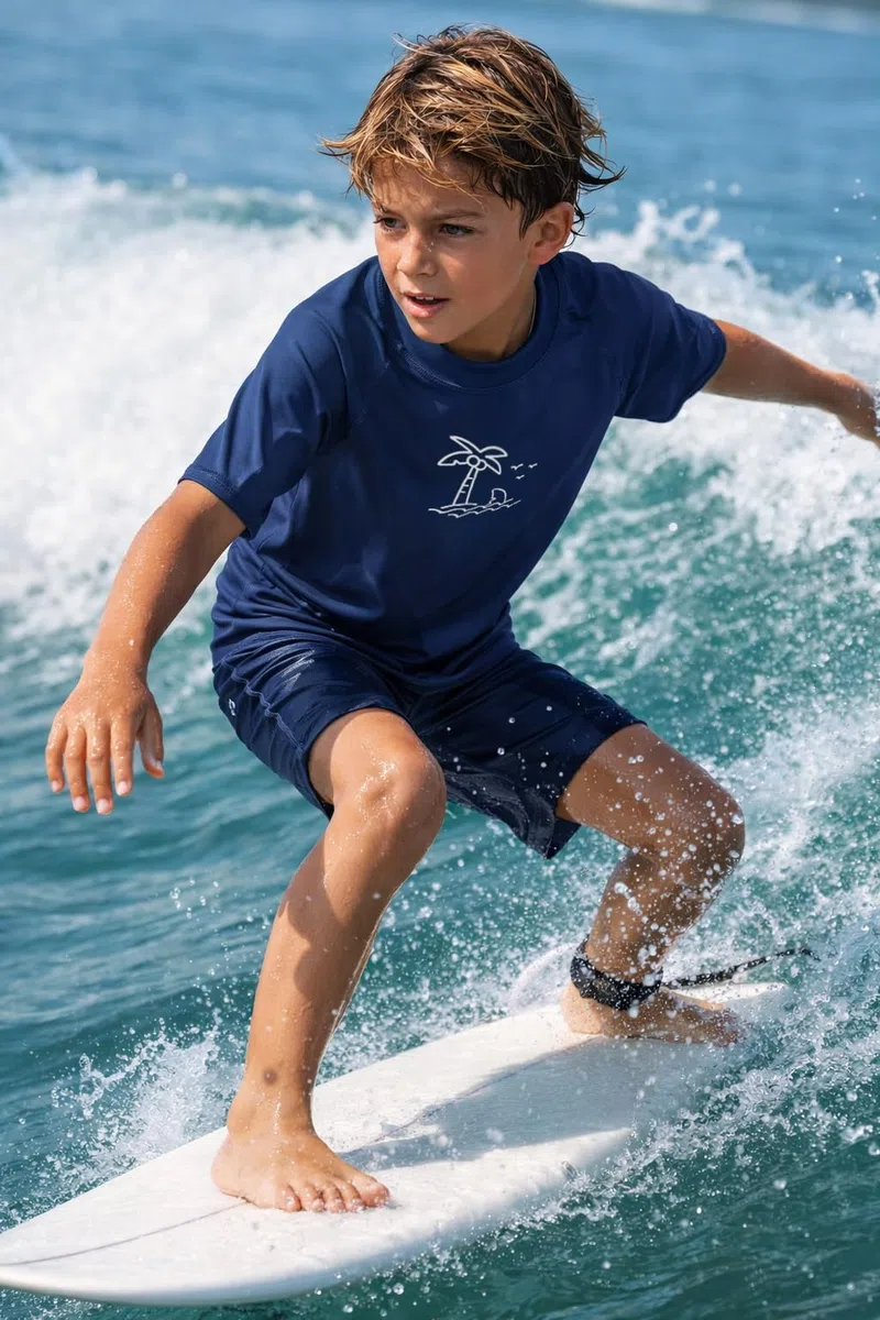 Rashguard 104-164 - Maglietta da bagno a maniche corte con scollo rotondo, da ragazzo