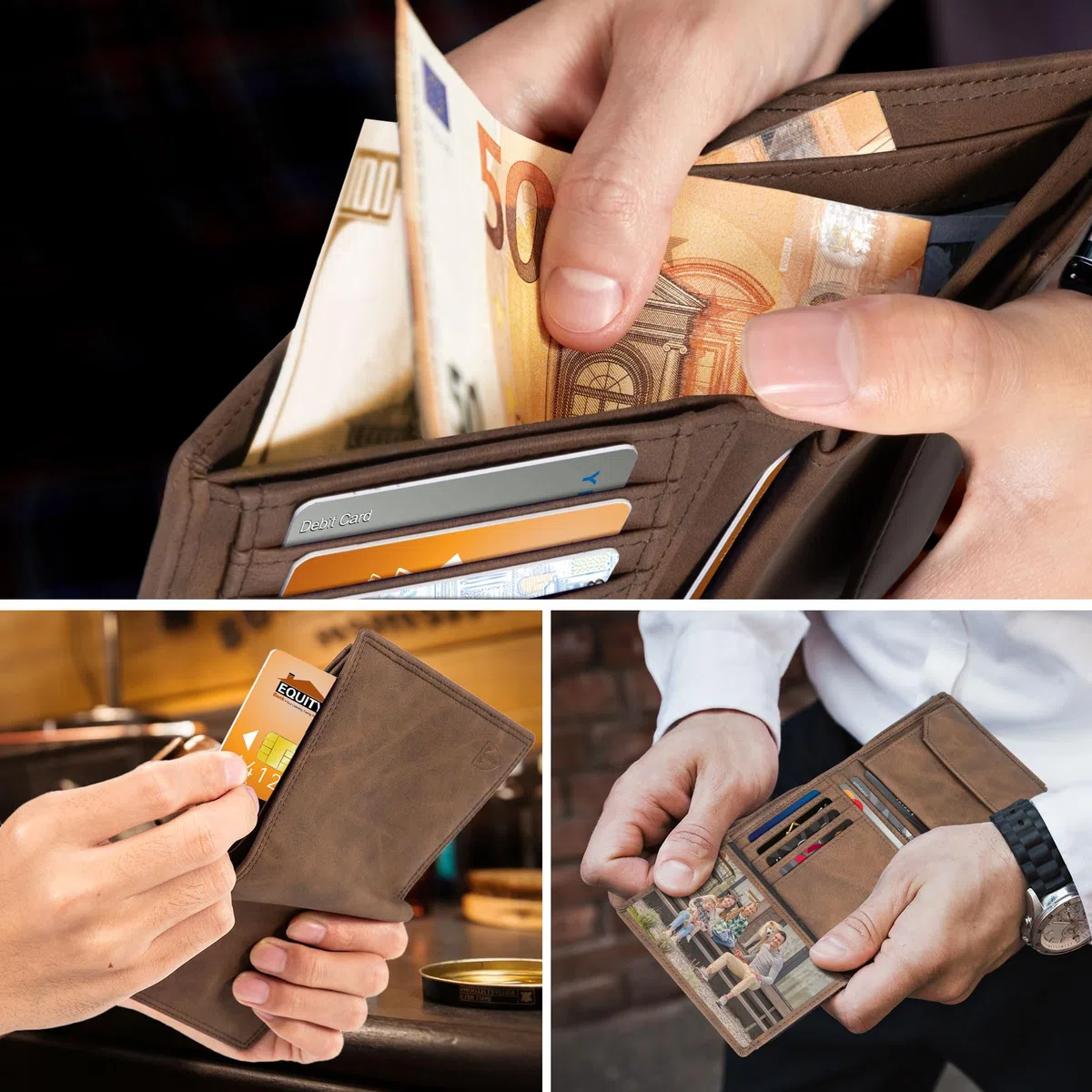 TEEHON Portafogli Uomo, RFID Pelle Portafoglio Uomo Slim con 12 Porta Carte di Credito Uomo, 1 ID Window & Foto Window, 1 Tasca Portamonete, 2 Scomparti per Banconote, Confezione Regalo - Marrone