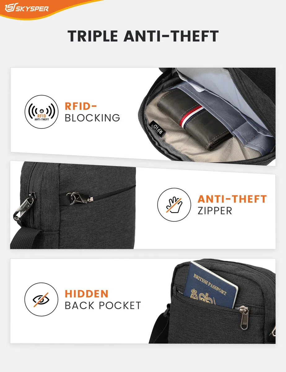 SKYSPER URBANX3 Borsello Tracolla Uomo Piccolo - Antiscippo, Borsa Messenger