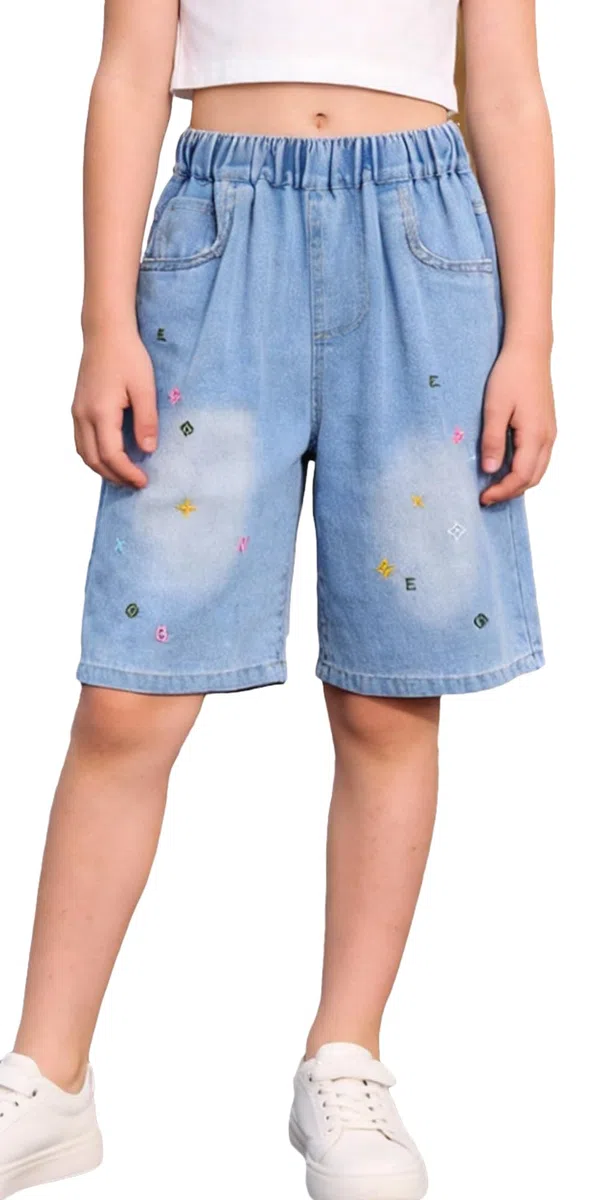 SEAUR Y2K - Bermuda da bambina a gamba larga, in denim, con elastico in vita, colore blu, per bambini dai 5 ai 14 anni