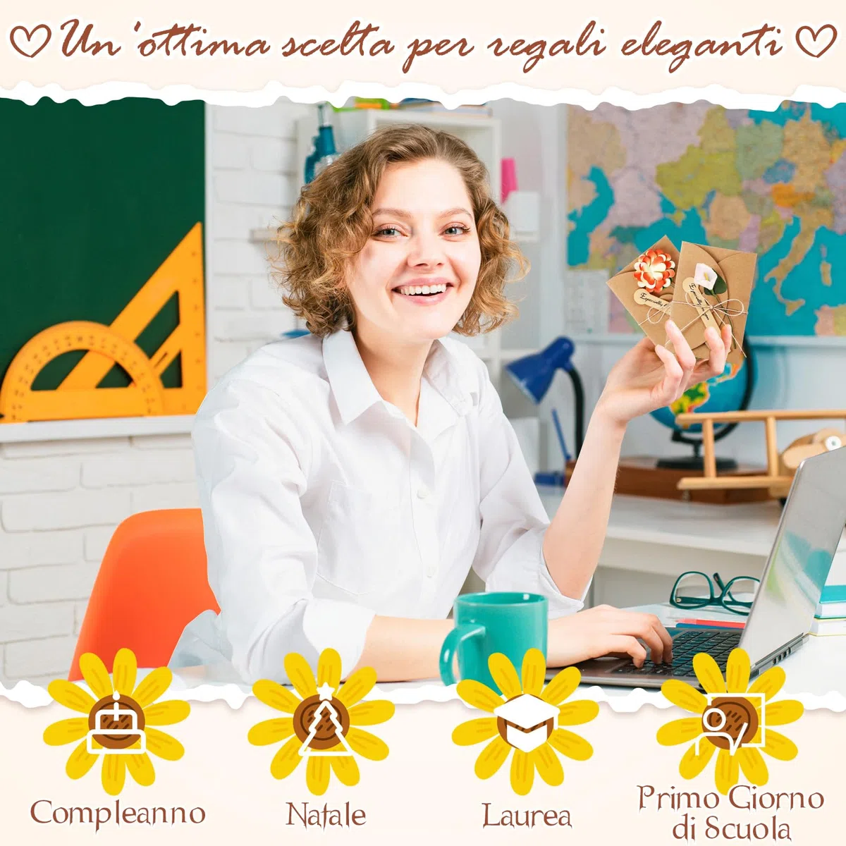 8 Sets Regali di Ringraziamento per Insegnanti 8 Portachiavi Api Arcobaleni in Metallo 8 Buste di Fiori Secchi con Biglietti di Auguri per Maestra Laurea Scuola Addio Giorno degli Insegnanti