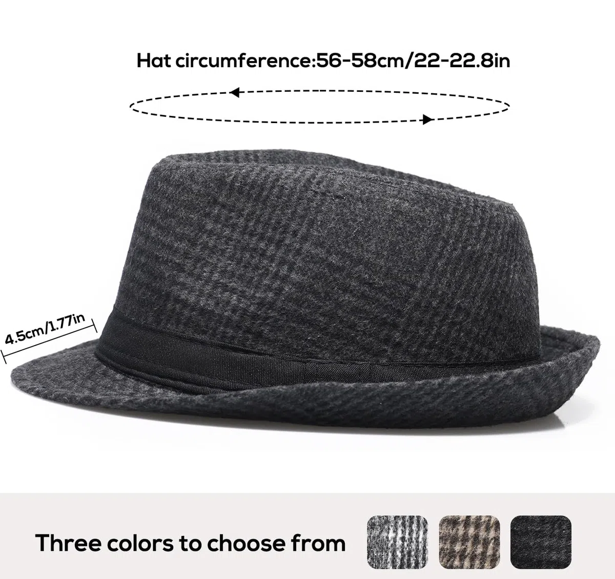 Initlove Cappello da uomo Fedora classico in feltro Panama cappello a tesa corta Trilby cappelli