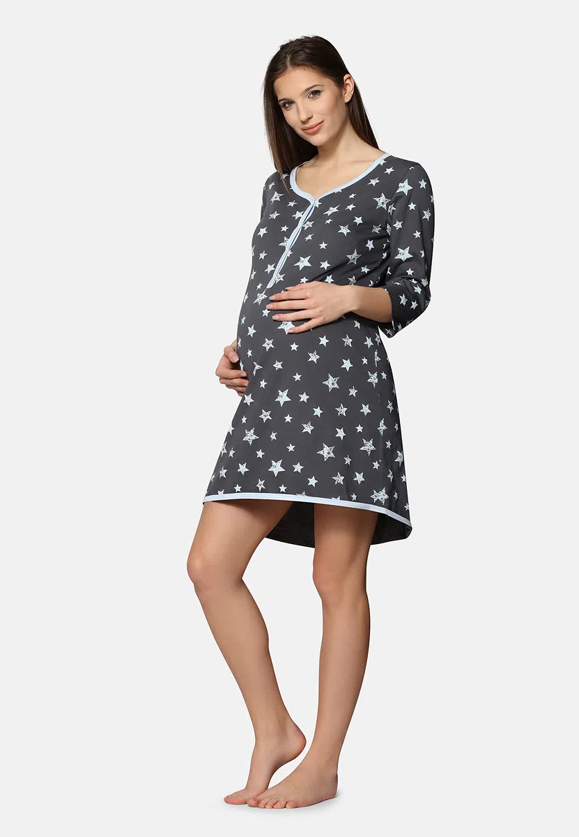 Be Mammy Camicia da Notte Premaman Funzione Allattamento BE20-176 (Grafite Stelle Blu, XL)