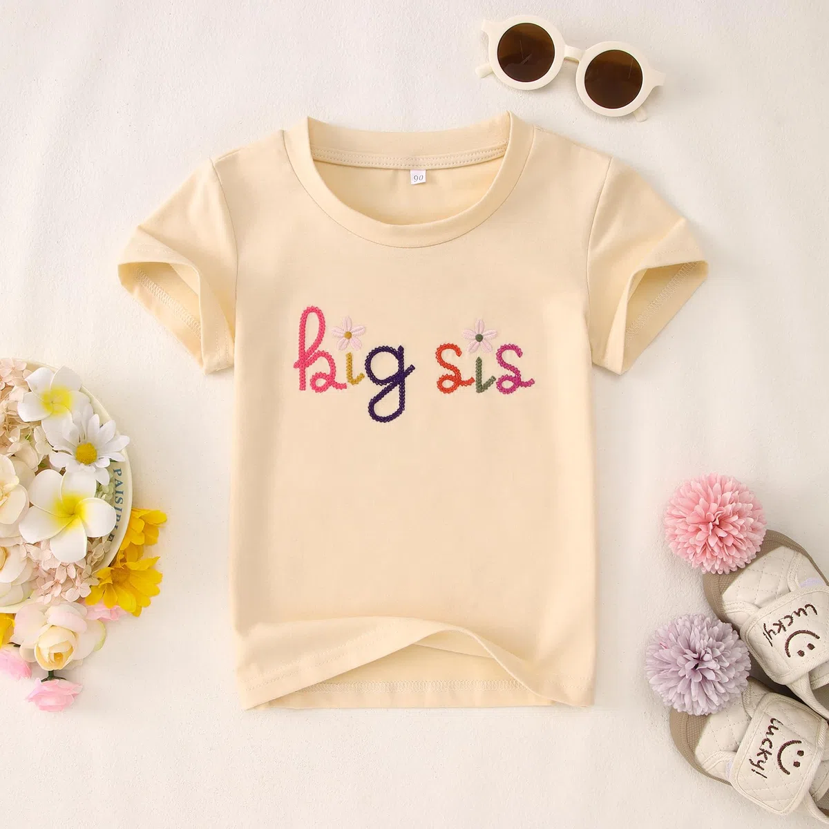 Big Sister Shirt Baby Annuncio per ragazze Tshirt con Big Sis Ricamo Bambino Promosso a Grande Sorella T-Shirt Estate Manica Corta Magliette Dolce Ricamato Cotone Top