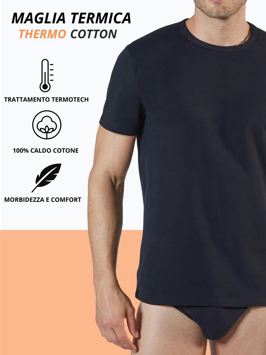 Liabel 2 Maglie Termiche Uomo 100% Caldo Cotone Interlock Nuova Maglia Termica Uomo in Thermocotton Soffice e Vaporosa Maglia Intima Uomo Cotone Bianche o Nere S-XXL