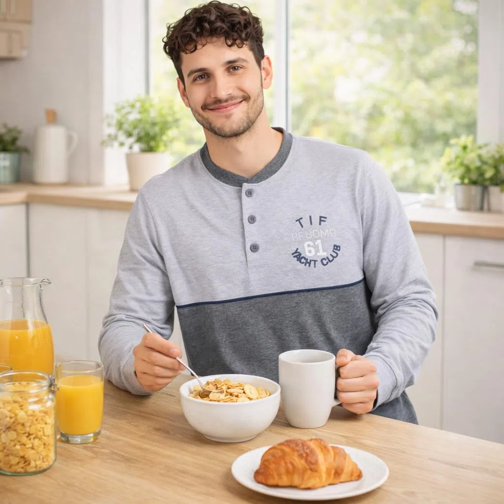 Leedya Pigiama Uomo Lungo in Cotone Jersey 100% Pettinato - Stile e Comfort in Ogni Dettaglio - Pigiama Leggero per Le Notti Estive - Polsini No Stress