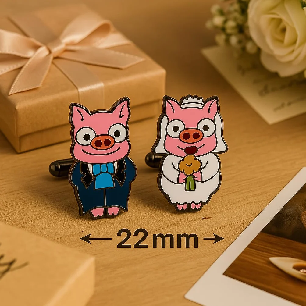 Gemelli divertenti con maialini smaltati a mano per camicia – Coppia di maiale sposo e sposa con dettagli – Accessorio unico per matrimoni, eventi formali e celebrazioni
