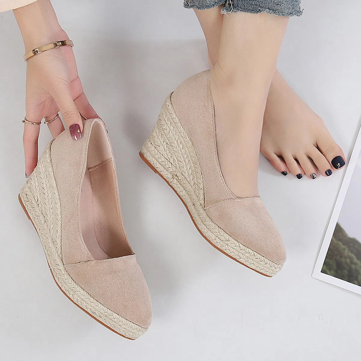 Espadrillas da Donna Sandali con Zeppa Décolleté con Zeppa con Punta Chiusa, Sandali con Tacco e Plateau per Scarpe Eleganti da Festa di Nozze