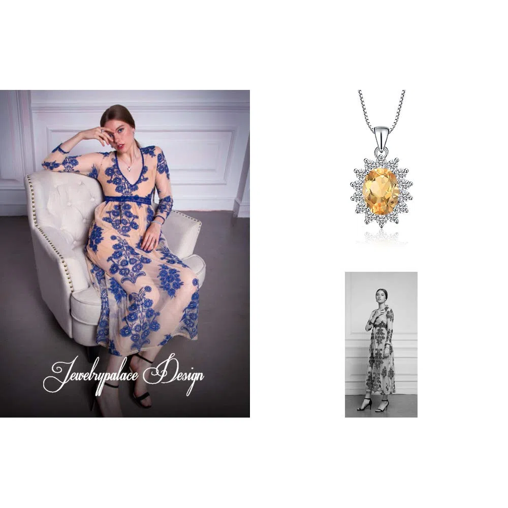 JewelryPalace Collana Donna Kate Middleton Argento 925 con Pietre Preziose Colorate, Princess Diana William Collana Ciondolo Pietra Ovale con Catena 45cm, Collane Pendenti Tre Ori Set Gioielli Donna