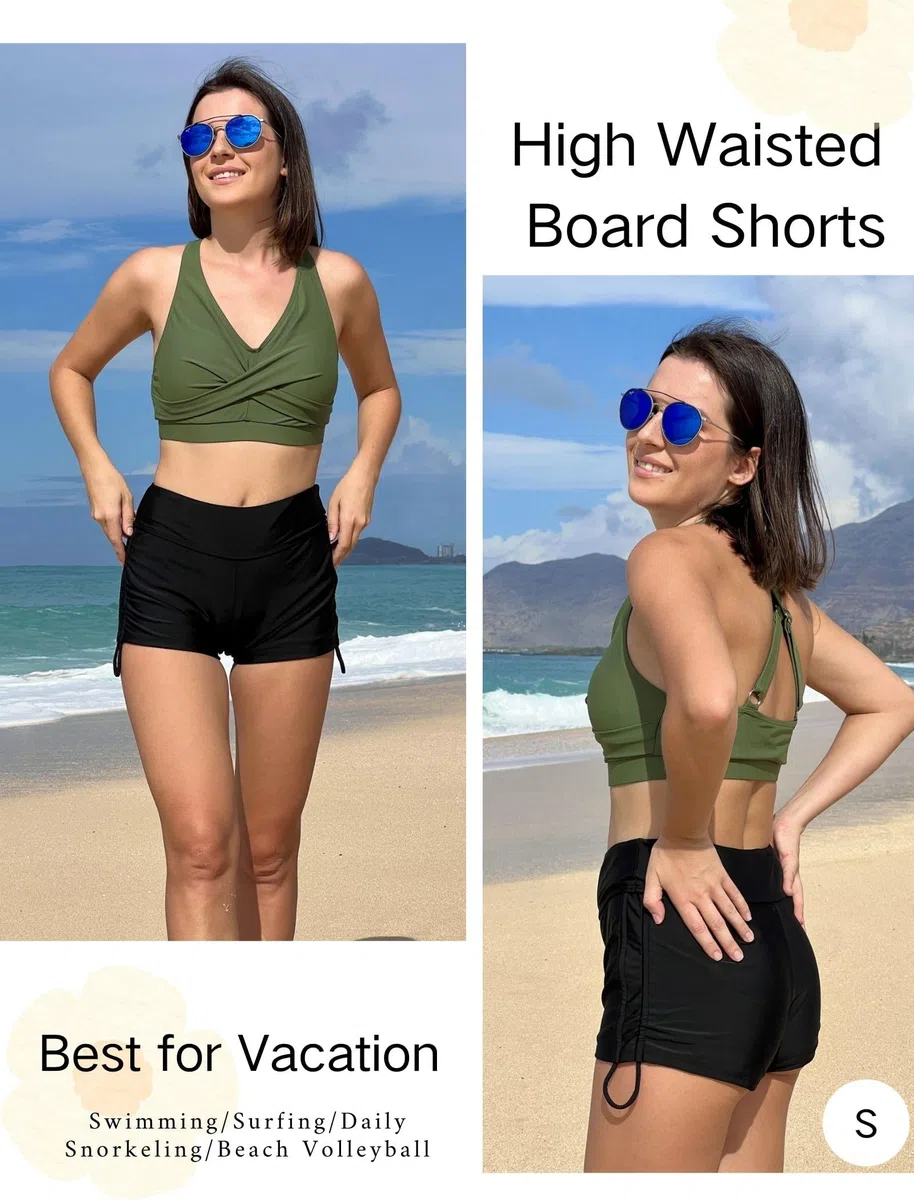 Ekouaer Pantaloncini da Bagno Costume Donna Corti Pantaloncini da Surf ad Asciugatura Rapida Bikini Pantaloni Caldi con Controllo della Pancia Costumi da Bagno S-XXL