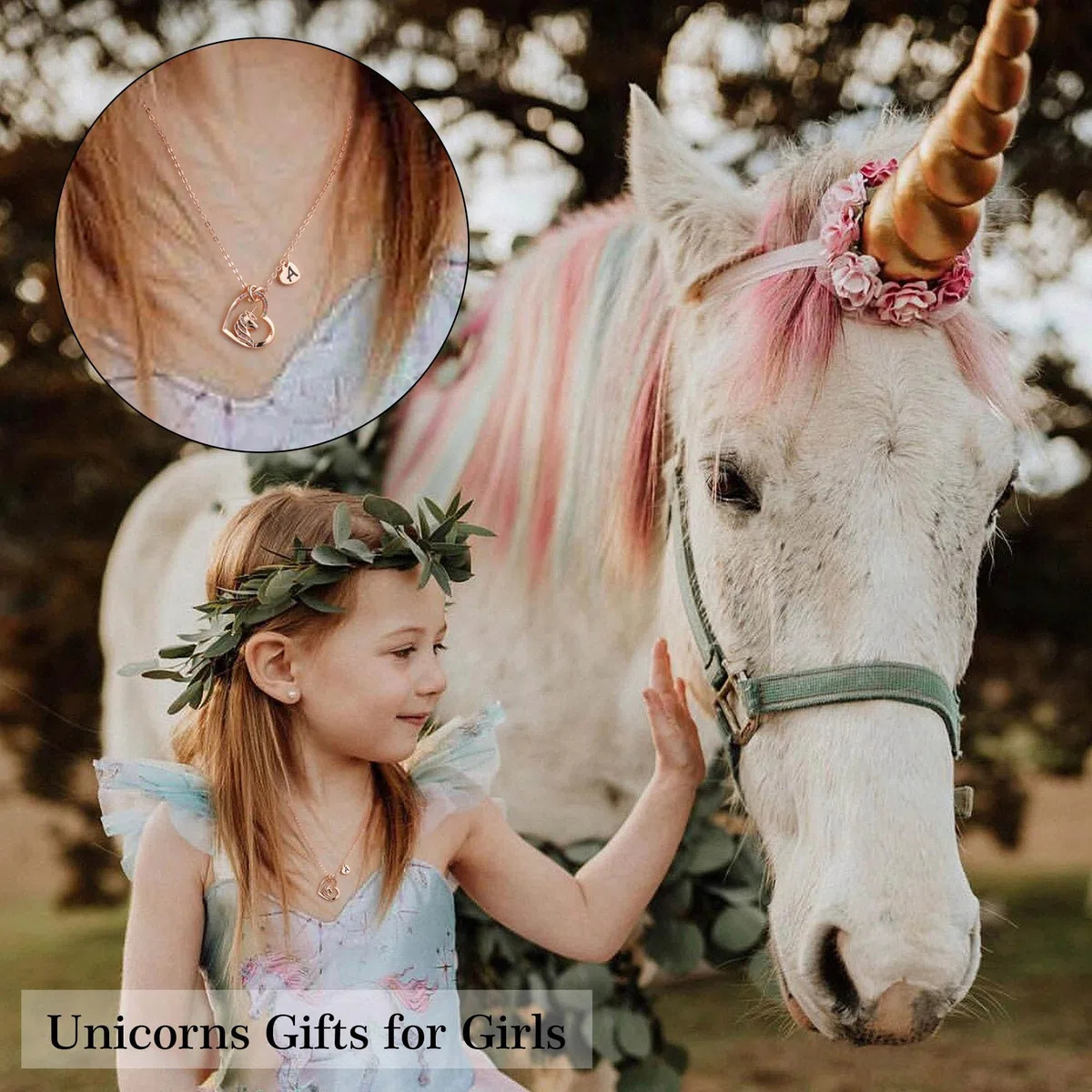 TINGN Regali Unicorno per Ragazze, Iniziali Placcate Oro Rosa 14K Ciondolo a Cuore CZ Collana Unicorno con Lettere per Ragazze Bambini Collana Unicorno Regali Anniversario per Donne Gioielli Ragazze