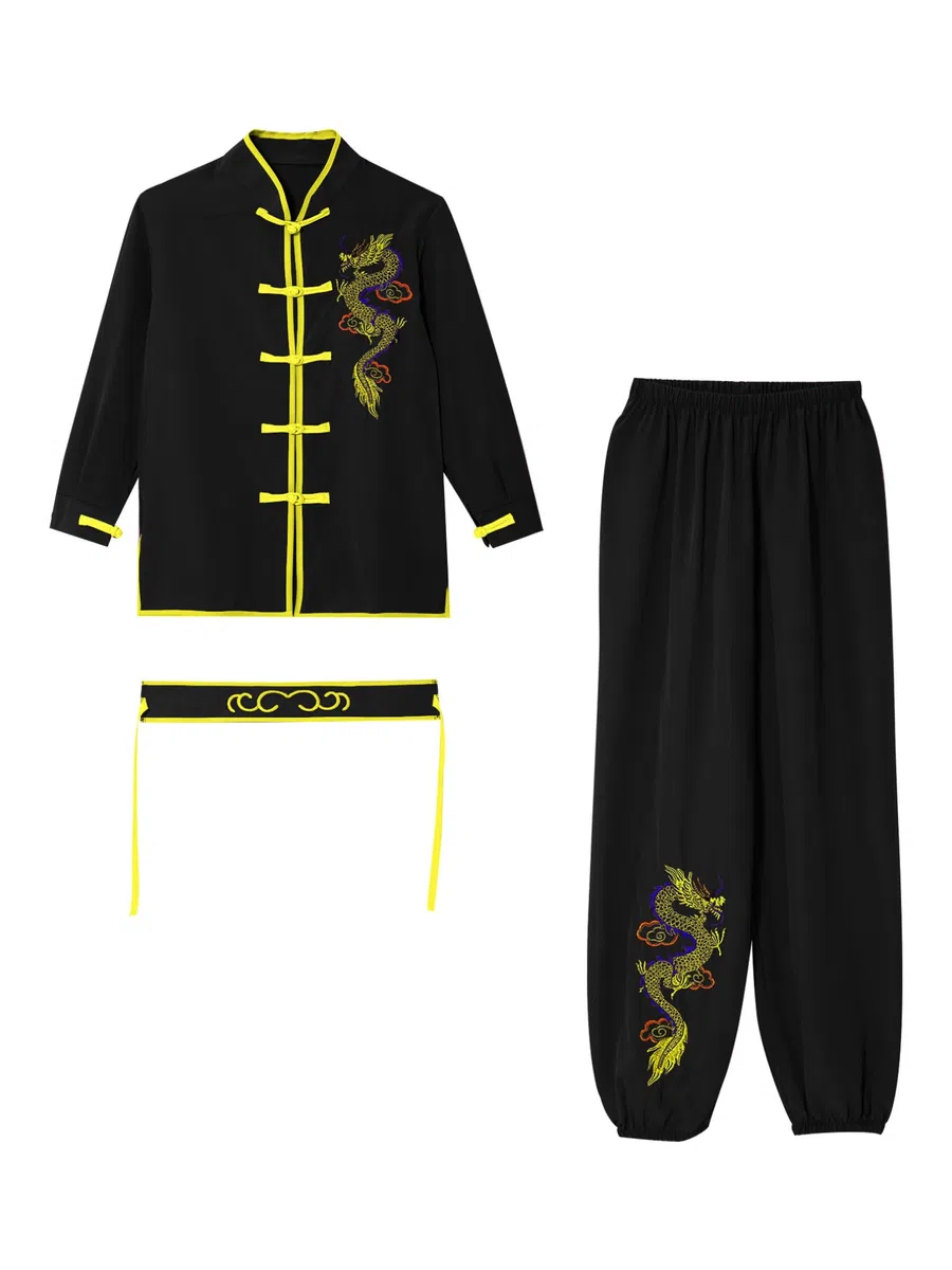 renvena Unisex Bambino Kung Fu Tai Chi Uniforme Abbigliamento per Arti Marziali Maniche Lunghe 2 Pezzi Costume Tradizionale Cinese Wushu Qigong Shaolin