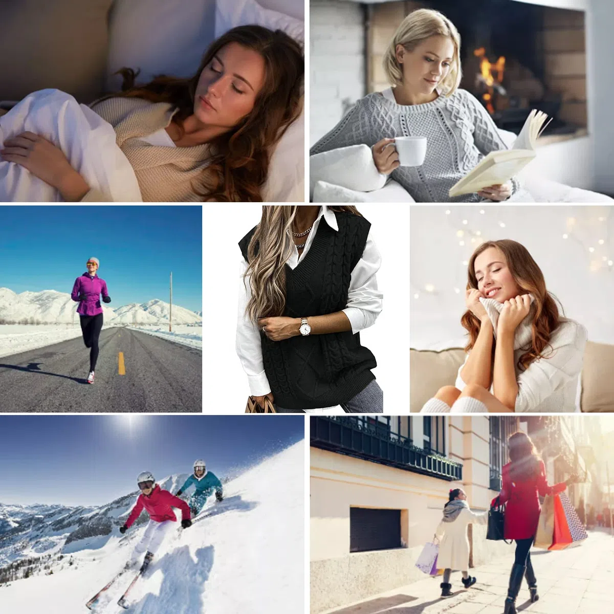 Niwicee Maglione Senza Gilet Donna Scollo a V Pullover Maglioni Invernali Maniche Maglione Smanicato Invernale Elegante Maglia Gilet Smanicato