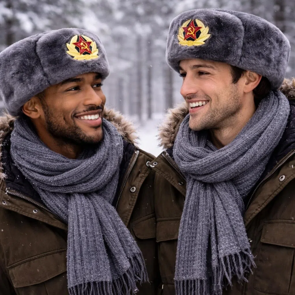 Cappello da cacciatore russo da uomo invernale caldo cappello con distintivo sovietico unisex in pelliccia sintetica Ushanka cappello invernale stile sovietico unisex