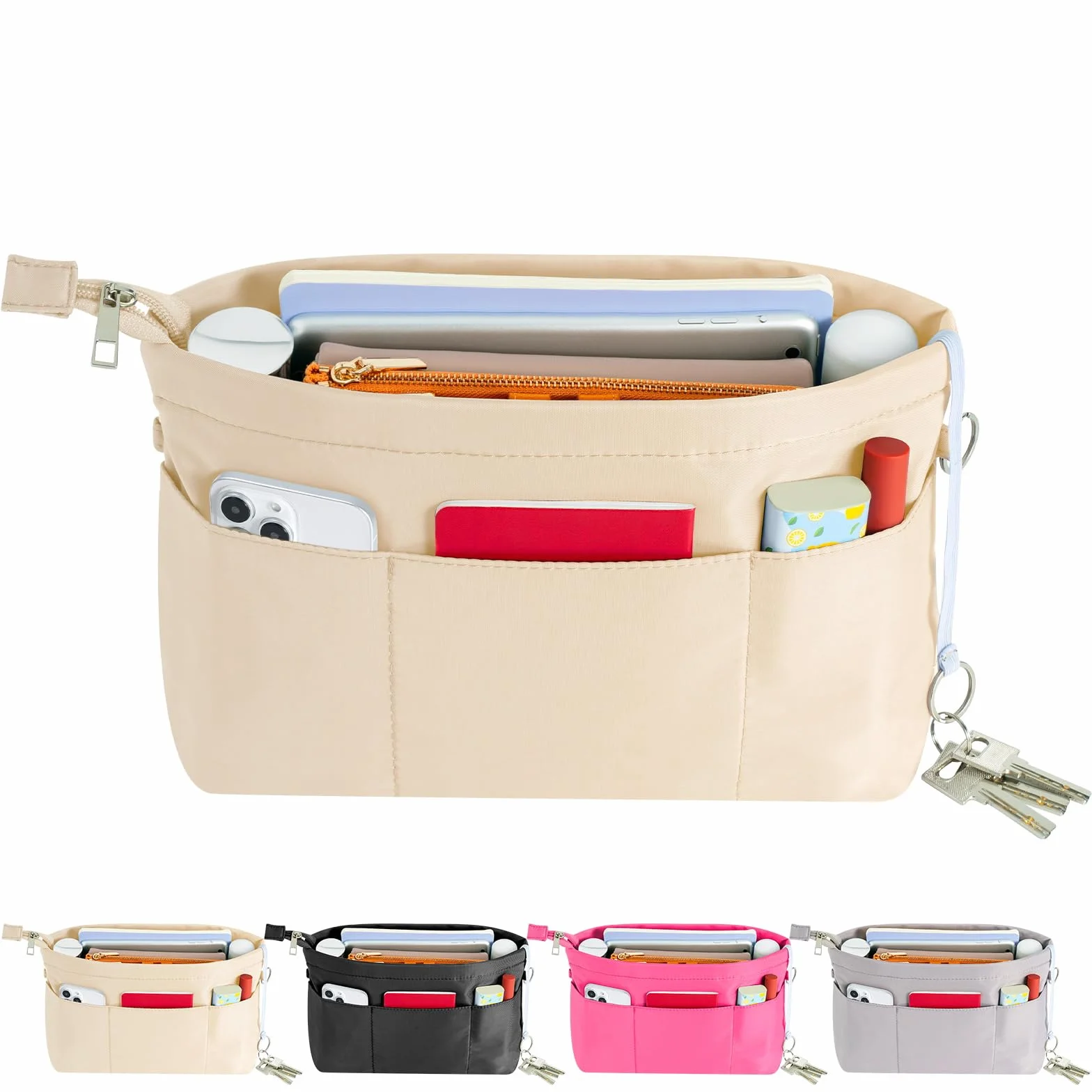 HyFanStr Nylon Organizer da Borsa Donna, Zip Interno Borsa Organizer, Beige Bag Organizer Piccolo