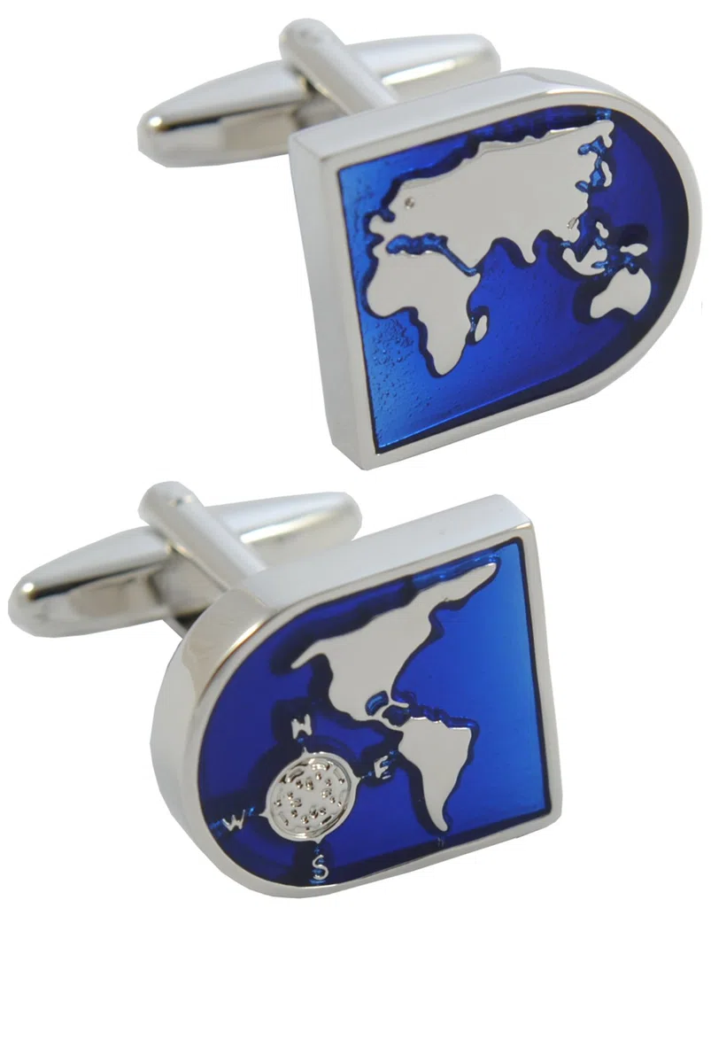 Cufflinks for Men + Presentation Box - Travel and Nautical Designs - Novelty Metal Designer Fun Cufflinks - Solid Brass Metal - One Pair