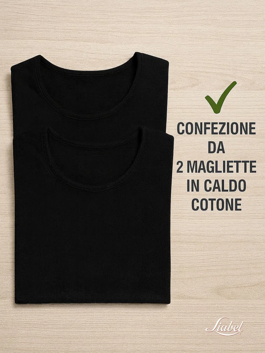 Liabel Maglia Intima Uomo Caldo Cotone Manica Lunga (Confezione da 2) Soffice Maglia Intima Invernale Effetto Termico Naturale Bianche o Nere