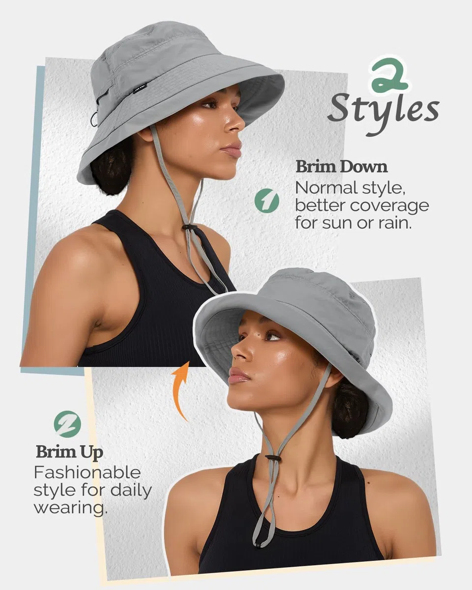 Creekstone Cappello da pioggia impermeabile da donna, UPF50+, a tesa larga, pieghevole, leggero, per escursioni e viaggi all'aperto