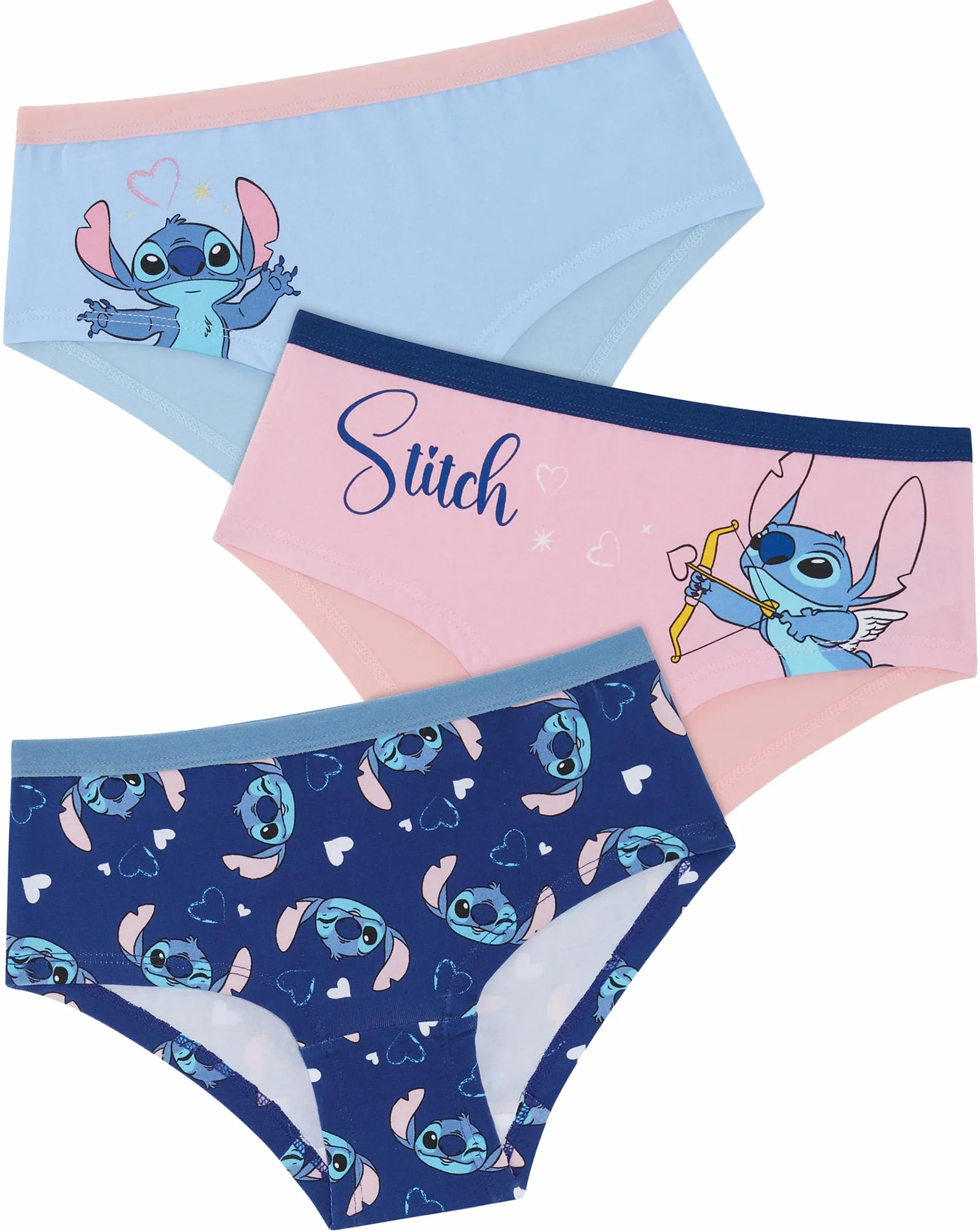 Lilo & Stitch - Confezione da 3 Slip Hipster da Bambina, 95% Cotone/5% Elastan