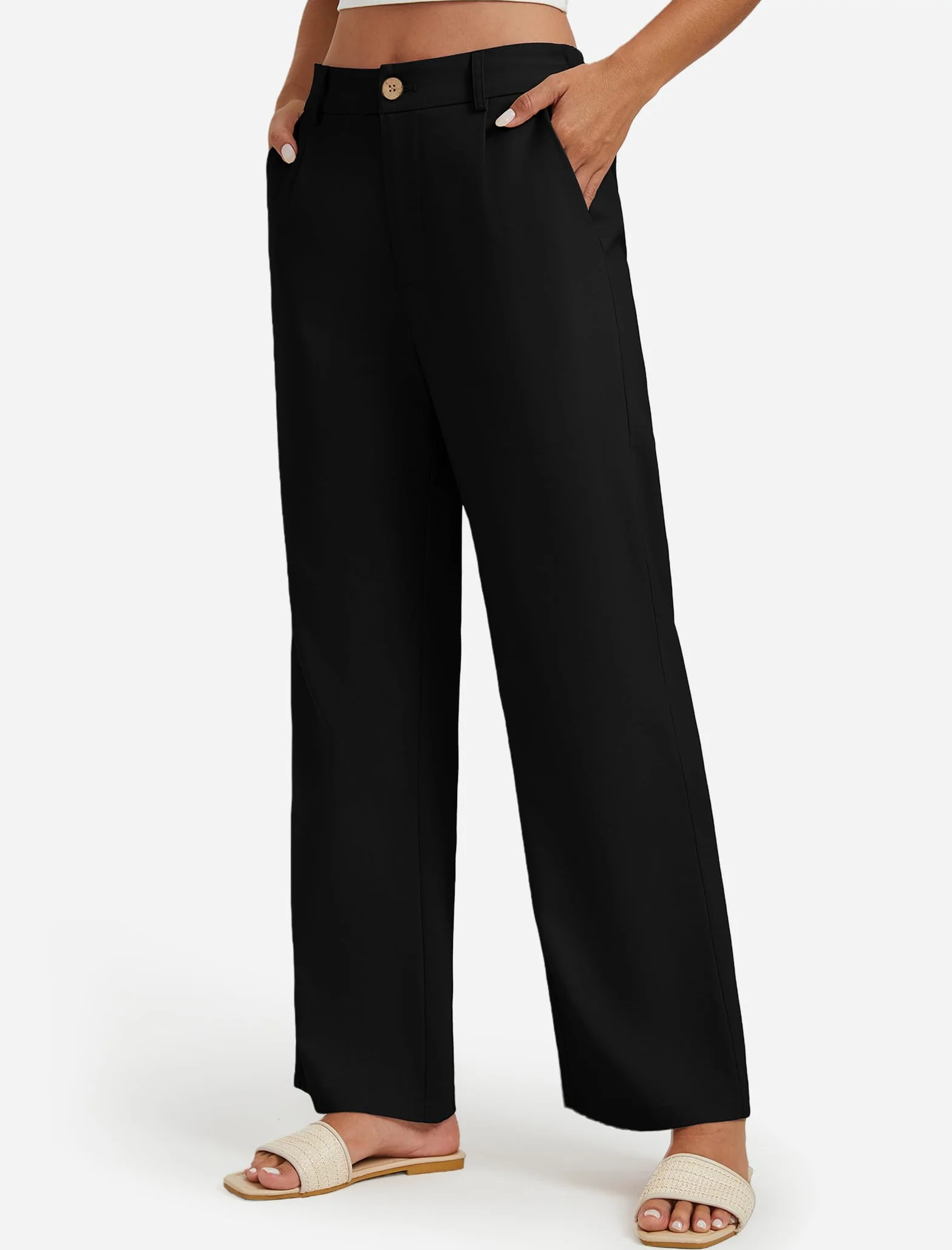 Enmain Pantaloni Lino Donna Ufficio Pantaloni Gamba Larga Vita Alta Casual Cotone Estivi Pants con Tasche
