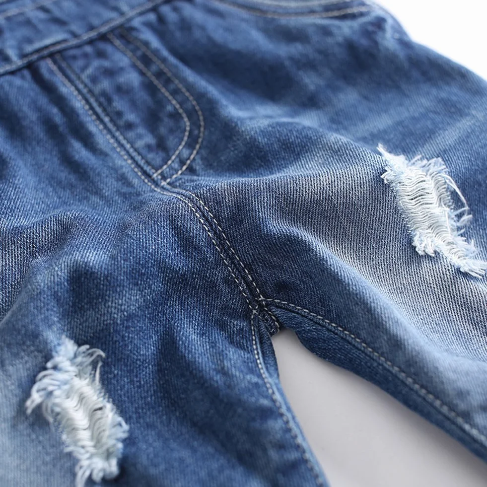 KIDSCOOL SPACE Salopette di Jeans per Bebè,Salopette Jean con Fori Strappati Alla Moda