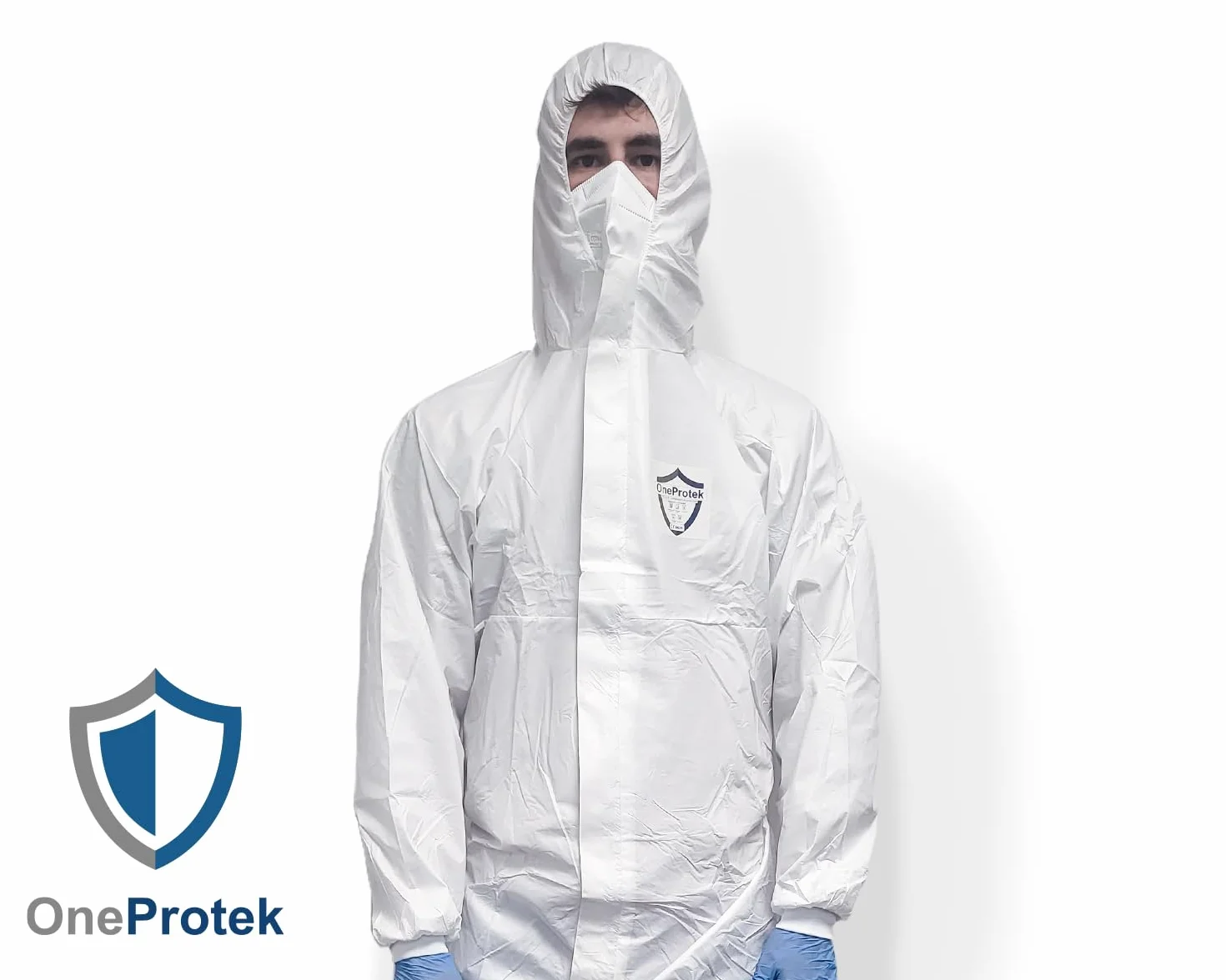 Tuta protettiva usa e getta, tipo 5-B/6-B, protezione chimica, biologica, fai da te, pittura, chiusura lampo con patta - L, bianco (1 pezzo), bianco, L
