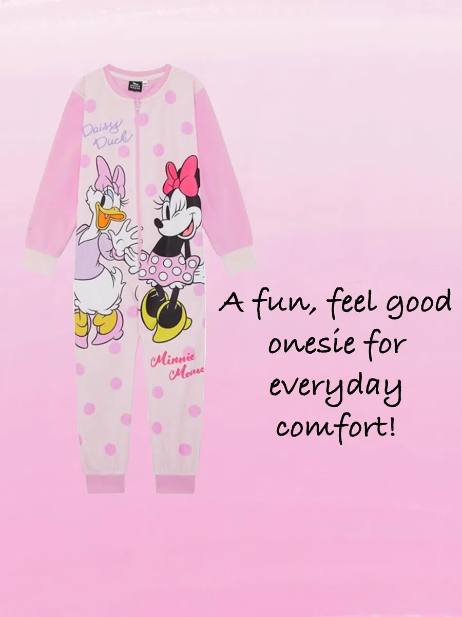 Disney Pigiama intero in pile, per bambine, prodotto ufficiale, con Minnie Mouse e Paperina, rosa, età 2-8 anni