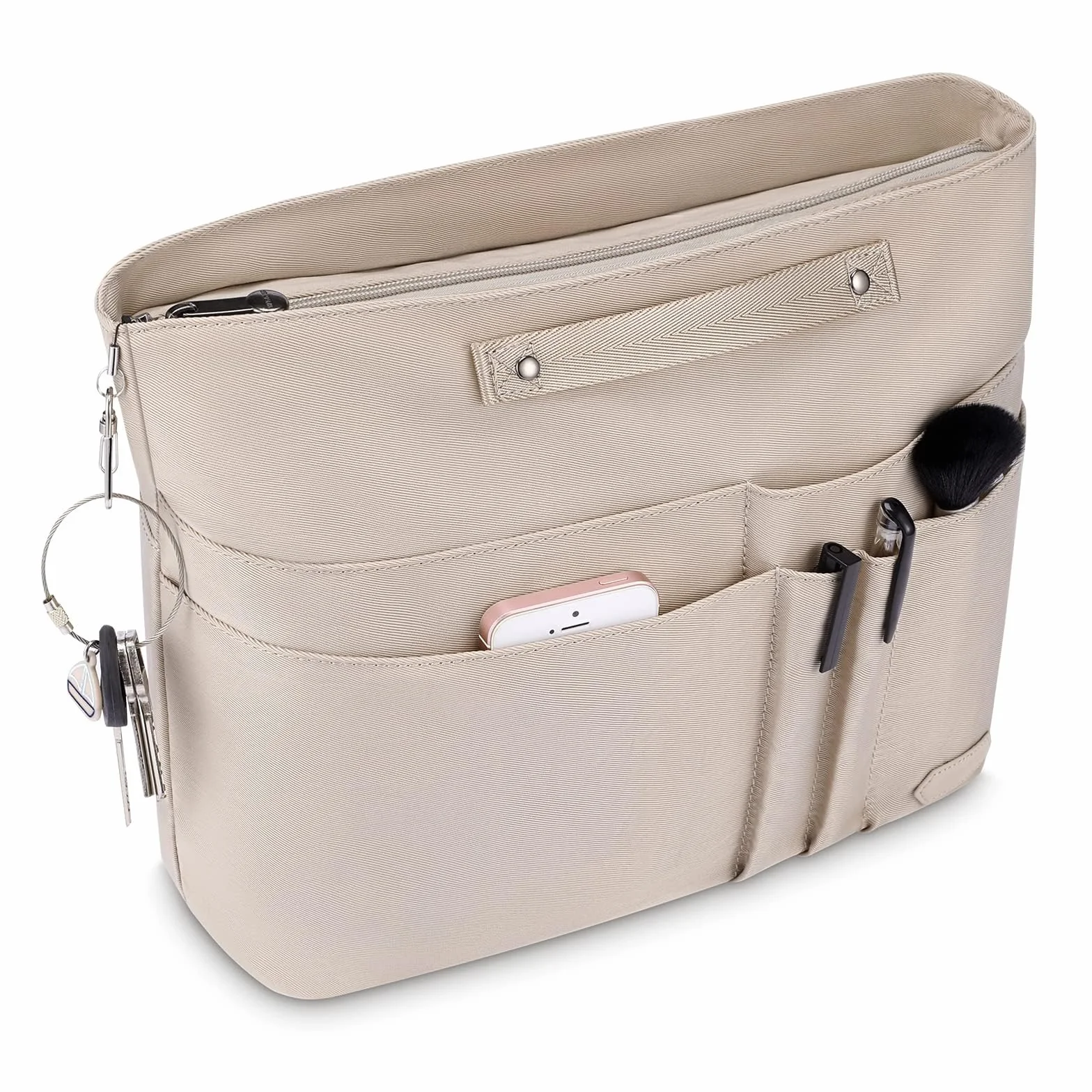HyFanStr Organizer da Borsa Donna, Poliestere impermeabile Organizzatore Interno Purse, Organizer Borse con tasca con Chiusura Cerniera e Portachiavi Beige (M)