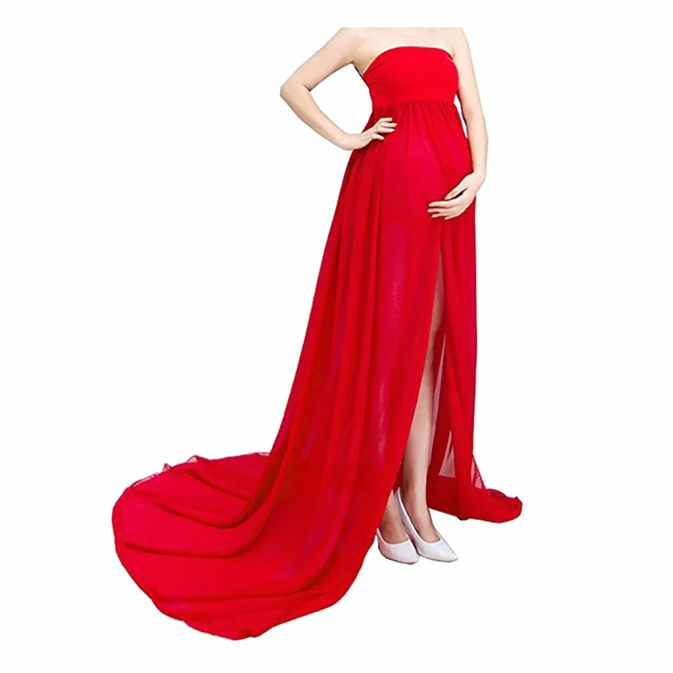 xuanranUK Abiti di Gravidanza Vestiti in Chiffon da protagonisti delle Donne di Pregnants di Fotografia Fuori dai Vestiti dalle Spalle, Gonne fotografiche di maternità (Rosso)