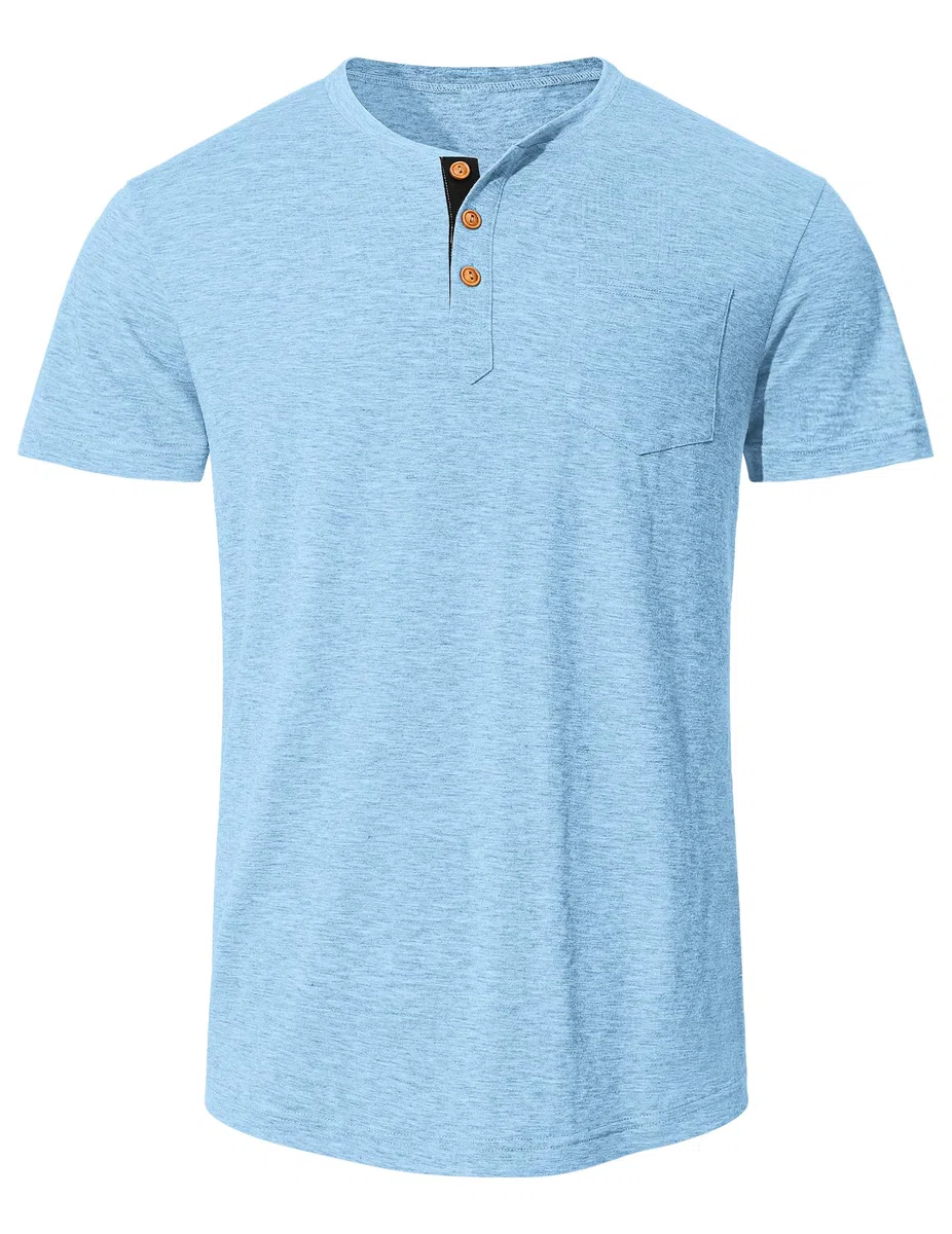 TARAINYA Henley T-Shirt Uomo Cotone Maglietta Maniche Corte Tinta Unita con Tasche Estate M-4XL