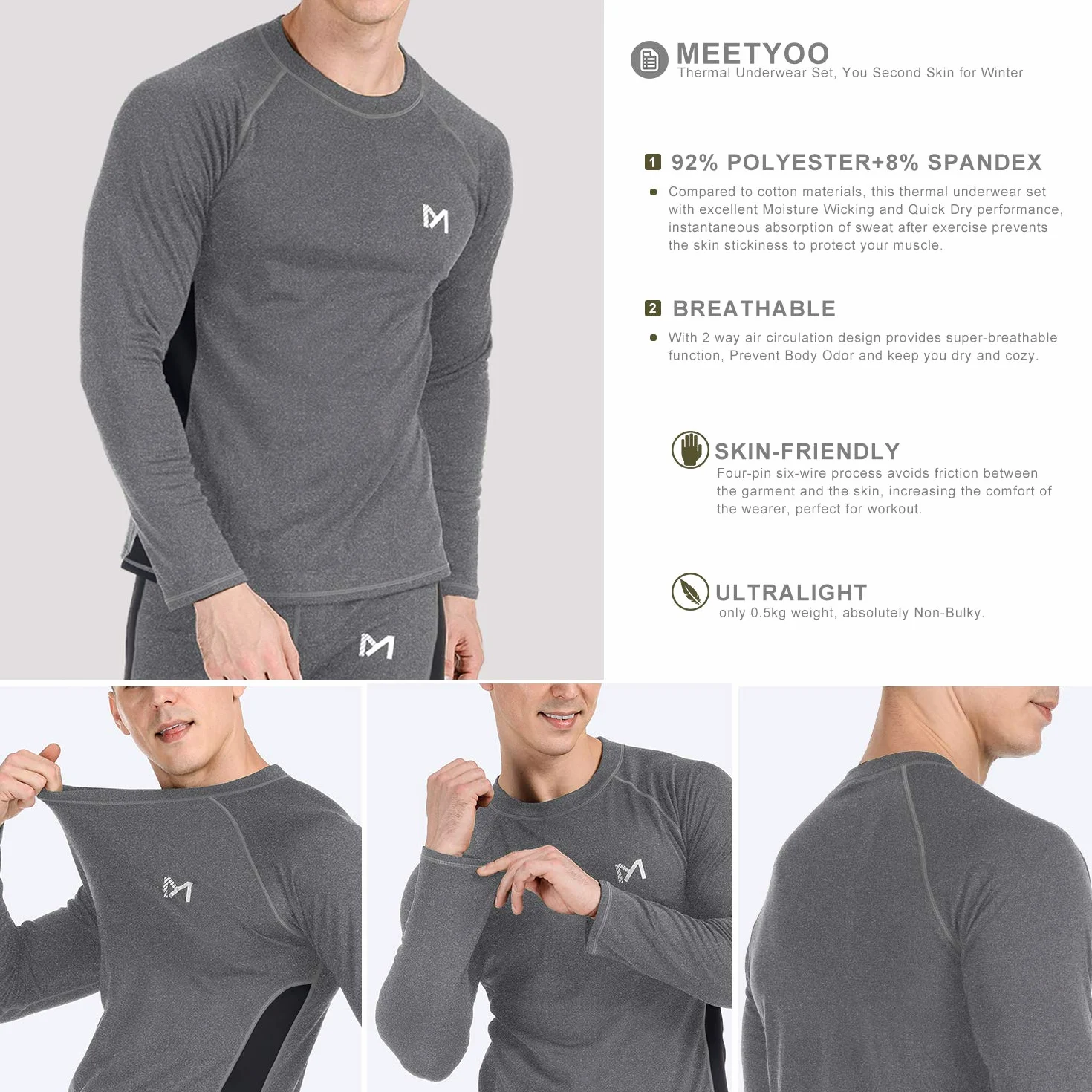 MEETYOO Thermounterwäsche Set Herren Biancheria Intima Termica Uomo