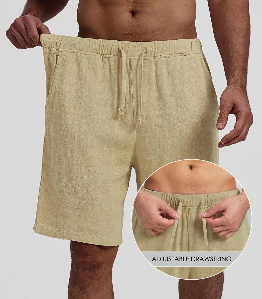 Pantaloncini Corti da Uomo in Lino Bermuda Estivi Casual da Spiaggia Pantaloncini Leggeri con Coulisse e Tasche