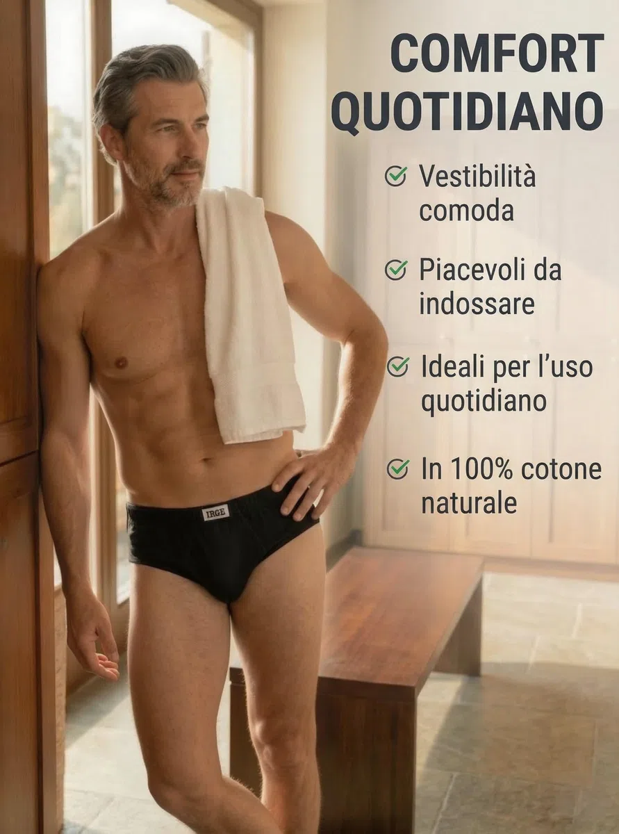 IRGE Slip Uomo in 100% Cotone, Mutande Uomo Traspiranti, Bianco o Colori Assortiti, Pacco da 6 o 12