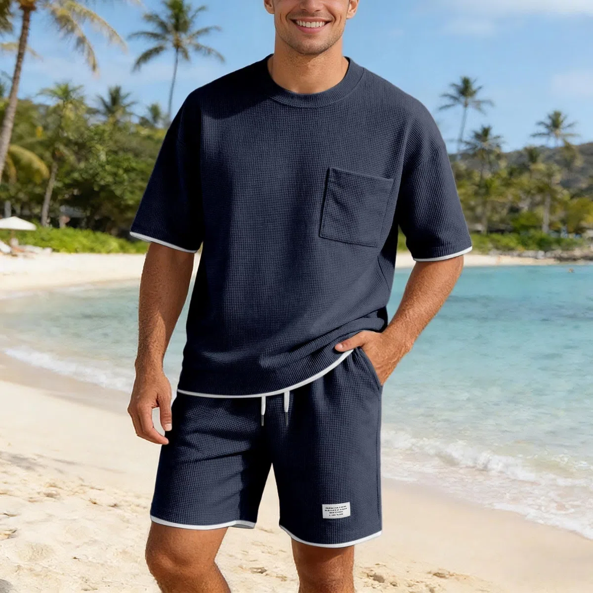2026 Waffle Completo Estivo Uomo 2 Pezzi - Tuta Uomo Estiva Casual per Spiaggia Completi da Ginnastica T Shirt Manica Corta + Pantaloncini Set Leggera Tute Sportivi Magliette S-4XL