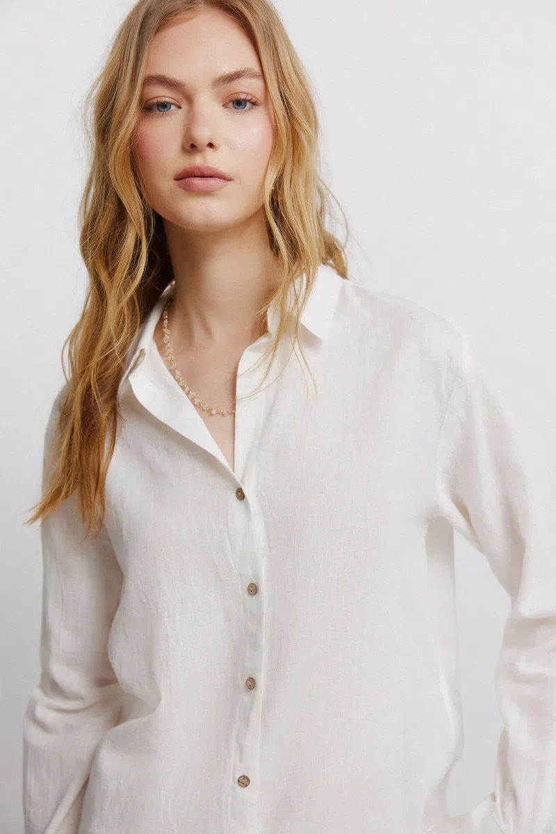 Springfield L/S Open Collana Linen Shirt Donna
