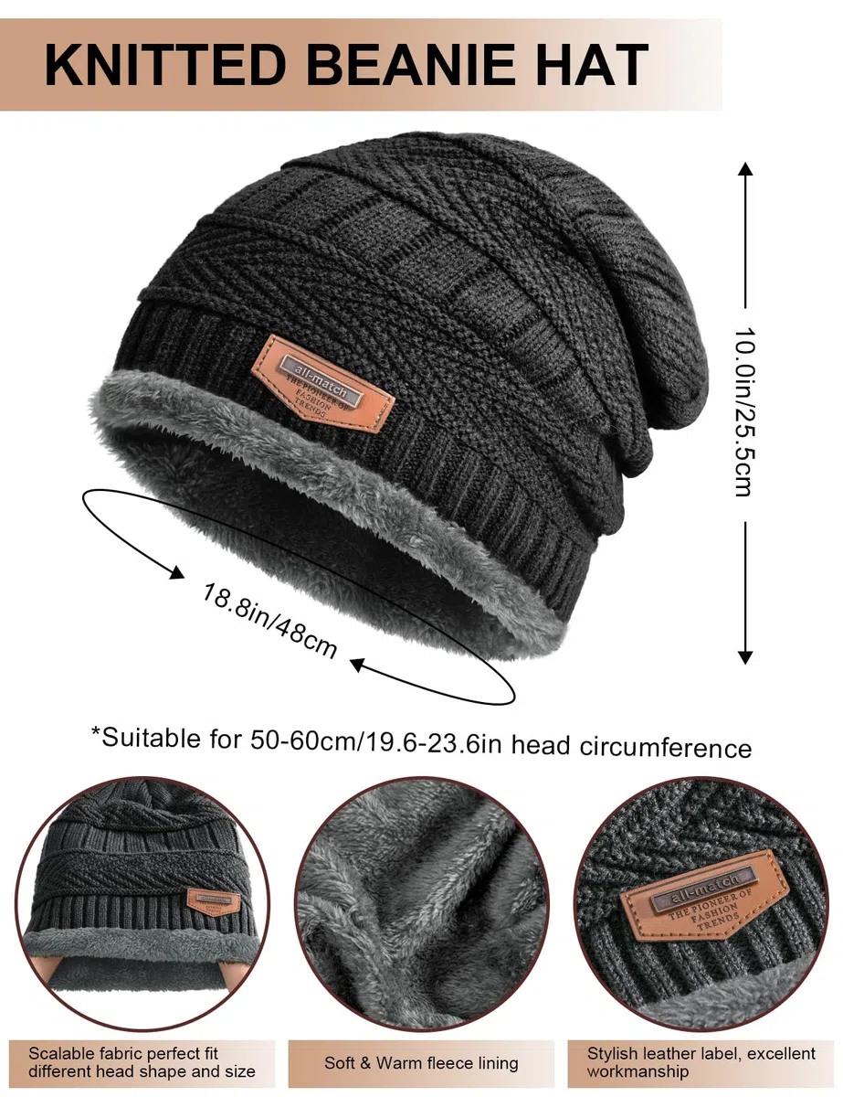 Xnova Cappello Sciarpa e Guanti Touch Screen Uomo con Scaldaorecchie e Calzini Invernale, Morbido Set Scaldacollo Berretto in Maglia 5 Pezzi Unisex, Caldo Cappelli Fodera Pile Invernali (Nero)