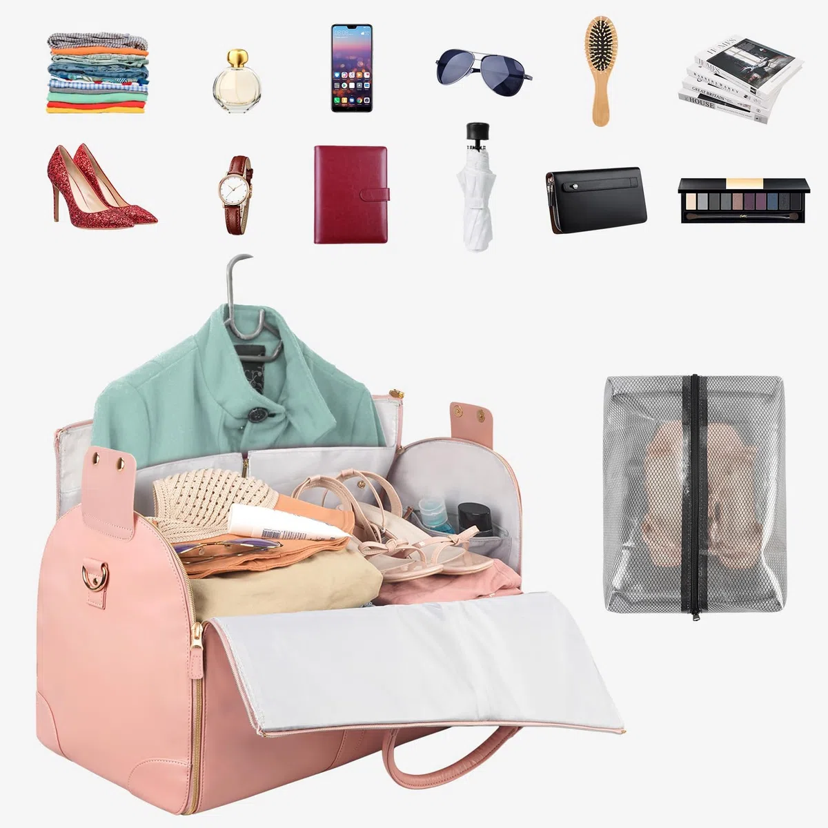 Borsone da Viaggio Convertibile 2 in 1, Borsa per Abito con Scomparto per Scarpe, Grande Borsa da Viaggio Porta Abiti Donna per Viaggi, Brevi Vacanze, Viaggi d'Affari