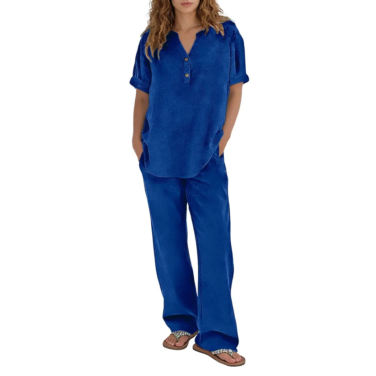 Tuta Donna Cotone e Lino Estivo Completi di Pantaloni Due Pezzi Casual Estivo Elegante Leggera Tuta 2 Sportivo Comoda Tute Sportiva Traspirante Tinta Unita Maglietta Completo Due Pezzi Leggera
