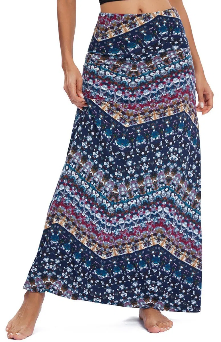 EXCHIC Donna Comodo Elastico Vita Alta Maxi Gonna Boho Flared A-Linea Lungo Yoga Gonne