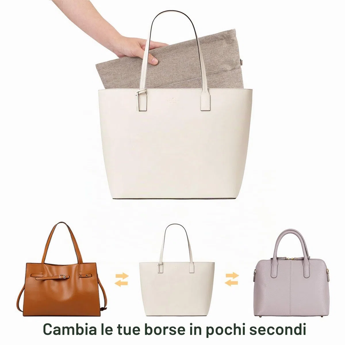 Yoillione Organizer Borsa Donna Marrone, Purse Insert Tote Bag Organizer per Borsa Interno, Impermeabile Oxford Organizzatore Borsa con Zip, XS