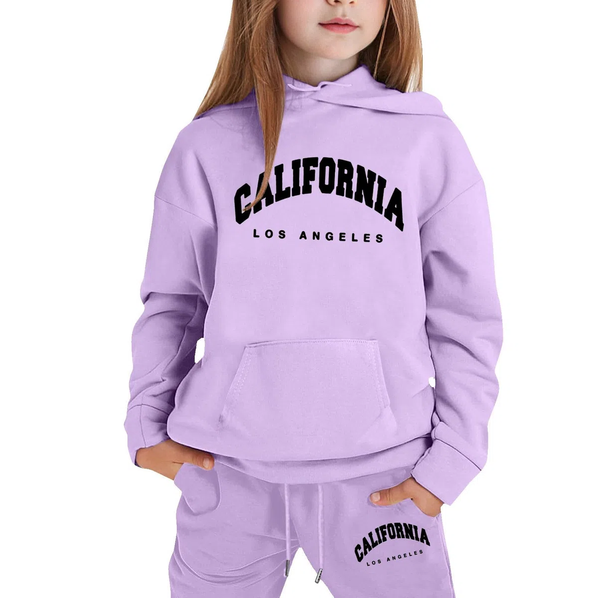 Tuta da jogging per bambini, set di tuta sportiva per ragazze, elegante set di abbigliamento invernale casual con cappuccio stampato alla moda, per bambini da 1 a 9 anni con