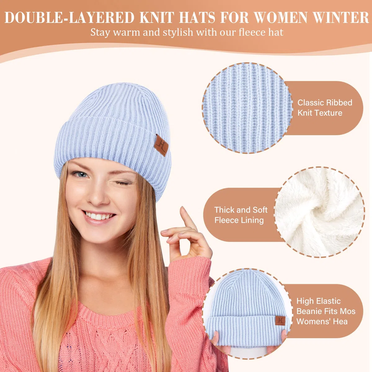 Invernale Termici Cappello Donna Guanti Touch Screen Sciarpa Set, Berretto Pile Doppio Lungo Sciarpe con Nappa