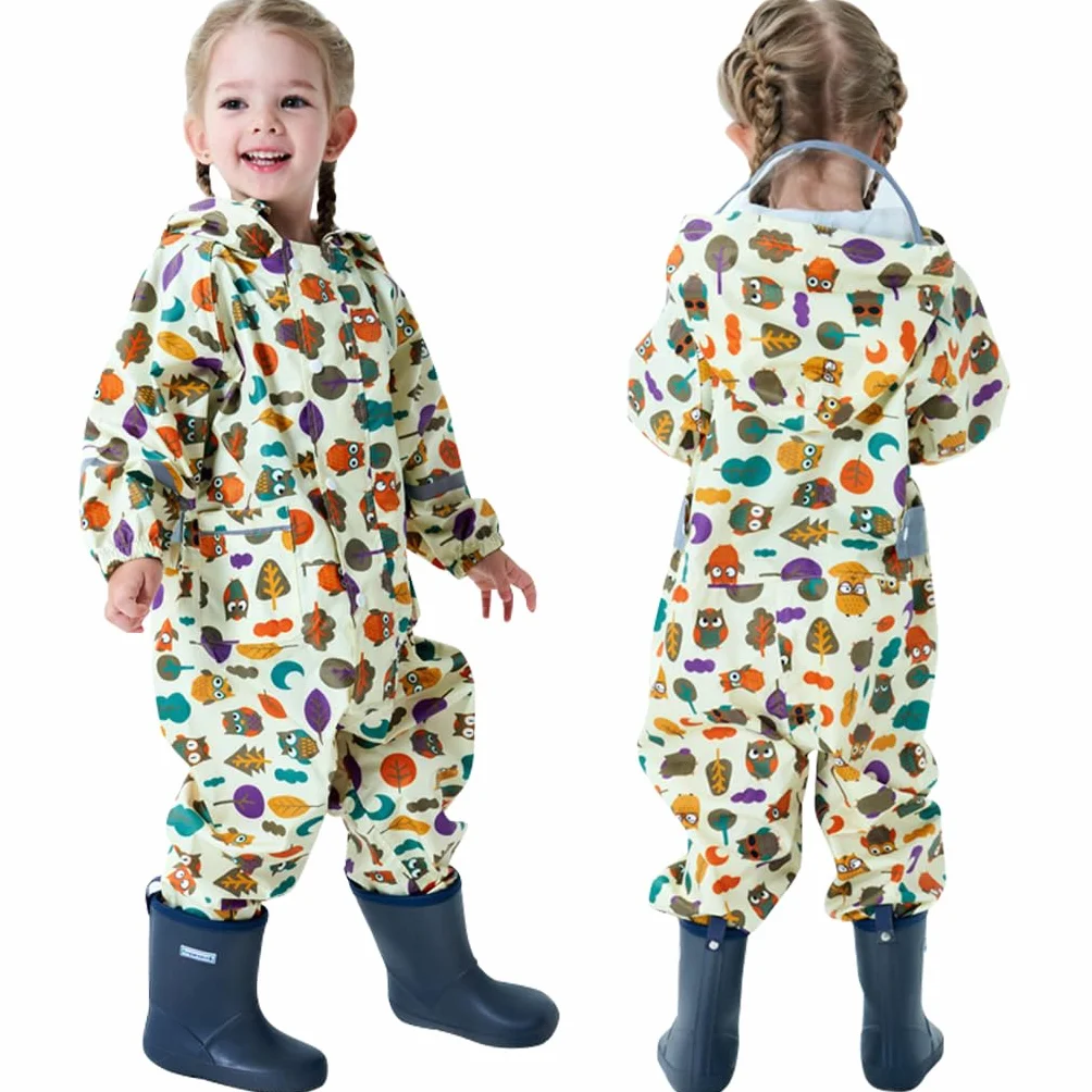 Ragazzi Ragazze Impermeabile Bambini Tuta da Pioggia Leggero Tutto in Uno Giacche Stampe Cartone Tutina Giacca da Pioggia Poncho Portatile 1-10 Anni